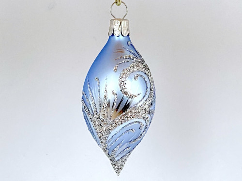 Ornament stříbrný, světle modrá - olivy 6ks